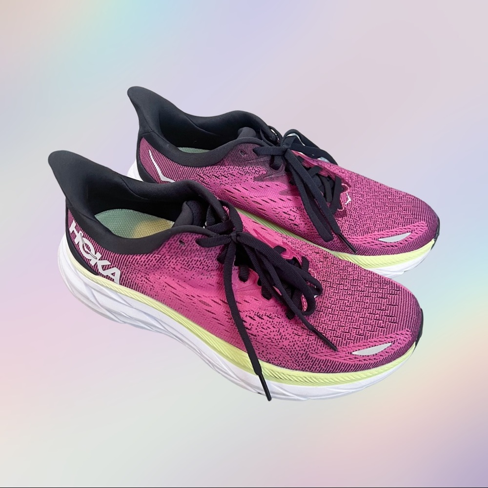 Hoka One Clifton 8 in blue graphite / ibis rose